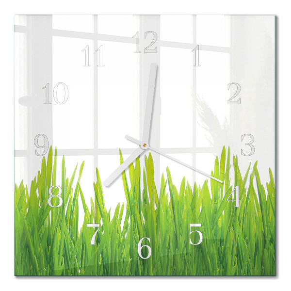 Glass wall clock square Grass