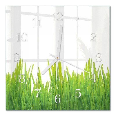 Glass wall clock square Grass