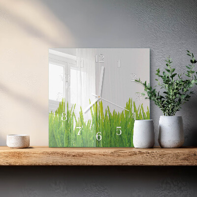 Glass wall clock square Grass