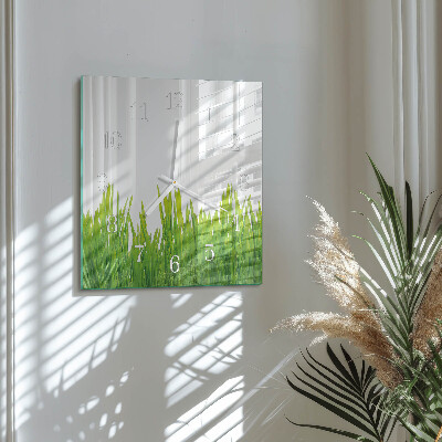 Glass wall clock square Grass