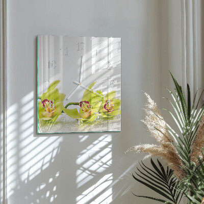 Glass clock square Orchid