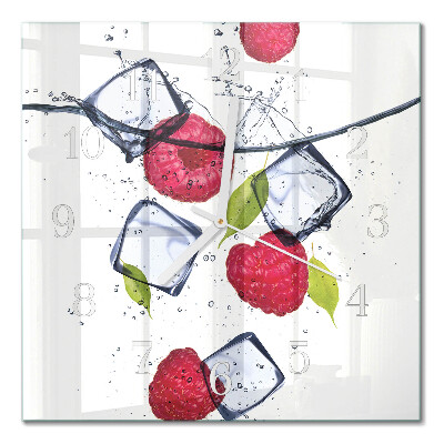 Glass wall clock square Raspberries