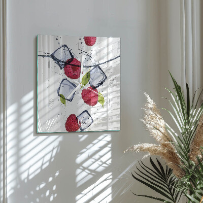 Glass wall clock square Raspberries