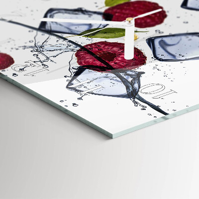 Glass wall clock square Raspberries