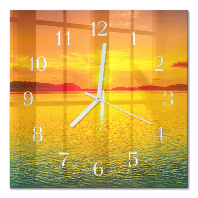 Glass wall clock square Sunset