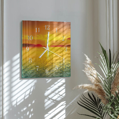 Glass wall clock square Sunset