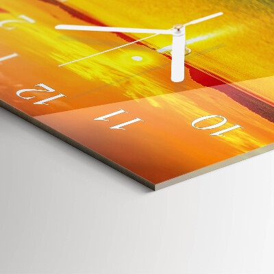 Glass wall clock square Sunset