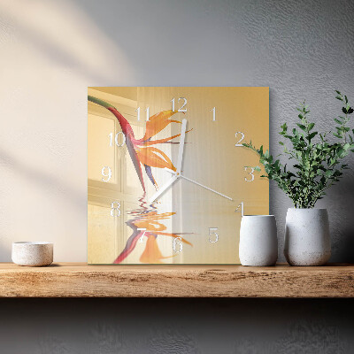 Glass clock square Flower