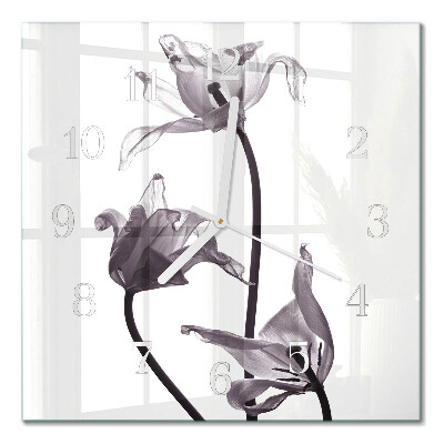 Glass clock square Flowers