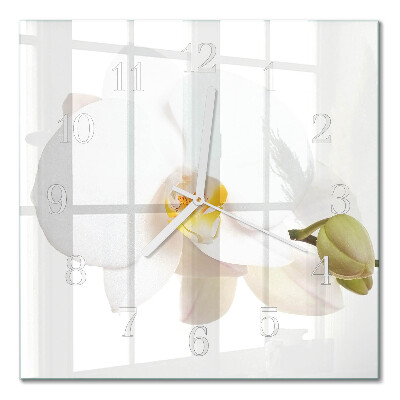 Glass wall clock square Orchid