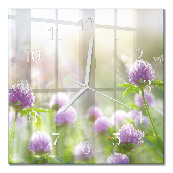 Glass clock square Flowers