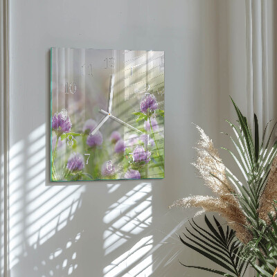 Glass clock square Flowers