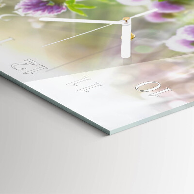 Glass clock square Flowers