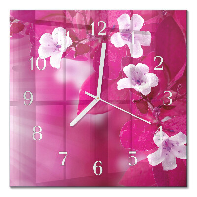 Glass clock square Flowers