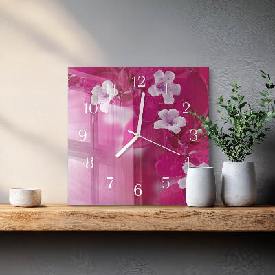 Glass clock square Flowers