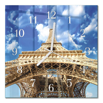 Glass wall clock square Eiffel tower
