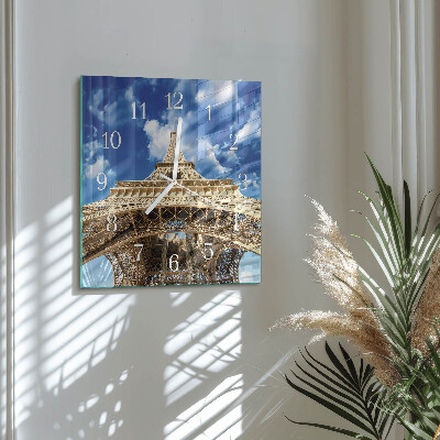 Glass wall clock square Eiffel tower