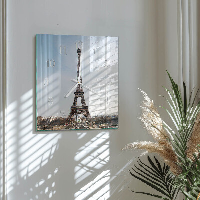 Glass clock square Eiffel tower