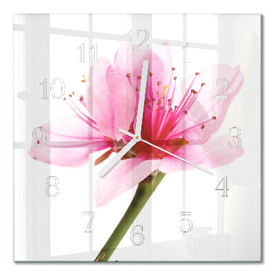 Glass clock square Flower