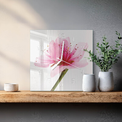 Glass clock square Flower