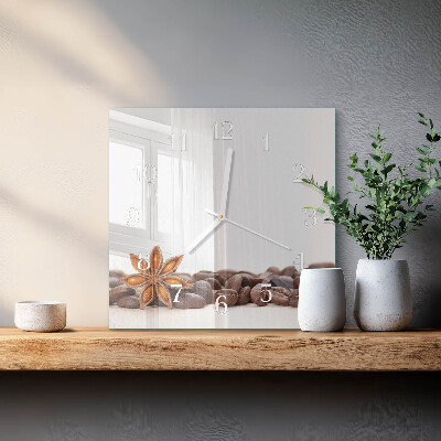 Glass wall clock square Coffee beans