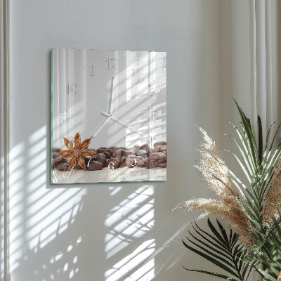 Glass wall clock square Coffee beans