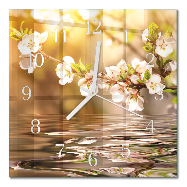 Glass clock square Flowers