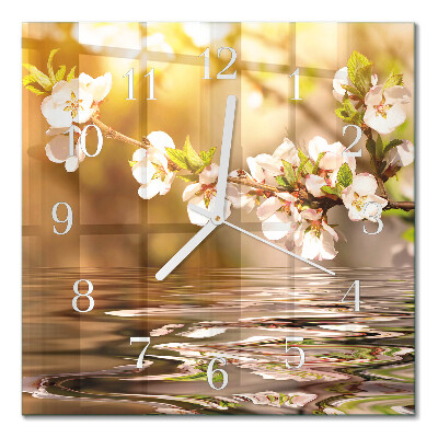 Glass clock square Flowers