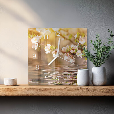 Glass clock square Flowers