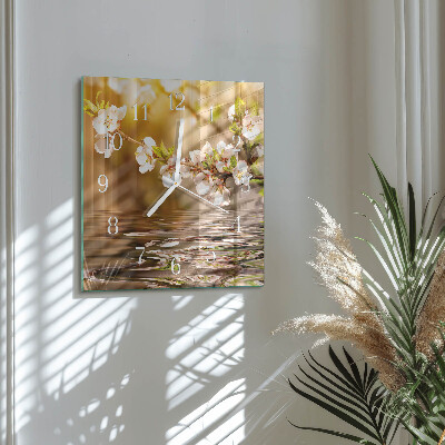 Glass clock square Flowers