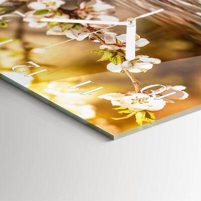 Glass clock square Flowers