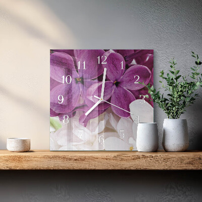 Glass clock square Flowers