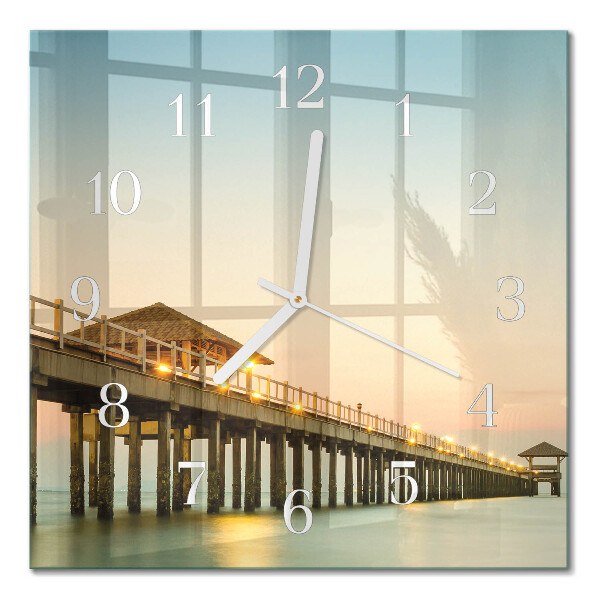 Glass wall clock square Wooden jetty