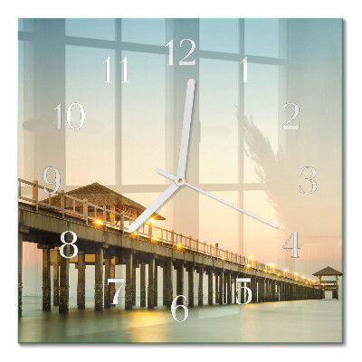 Glass wall clock square Wooden jetty