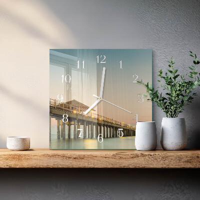 Glass wall clock square Wooden jetty