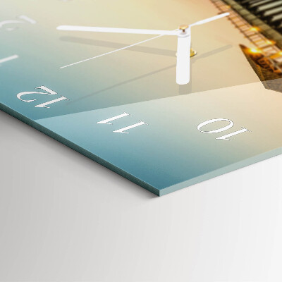 Glass wall clock square Wooden jetty