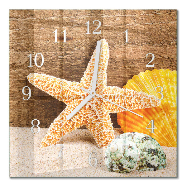 Glass clock square Starfish