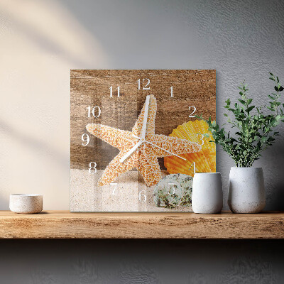 Glass clock square Starfish