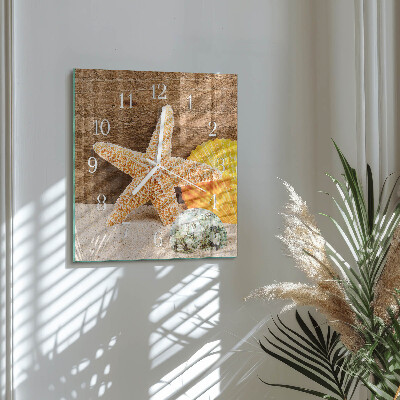 Glass clock square Starfish