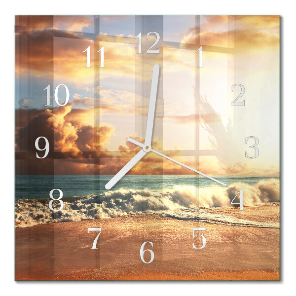 Glass clock square Sandy coast