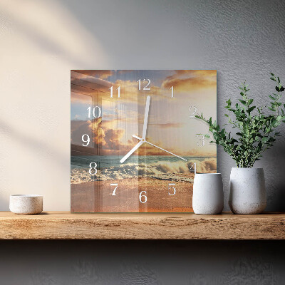 Glass clock square Sandy coast