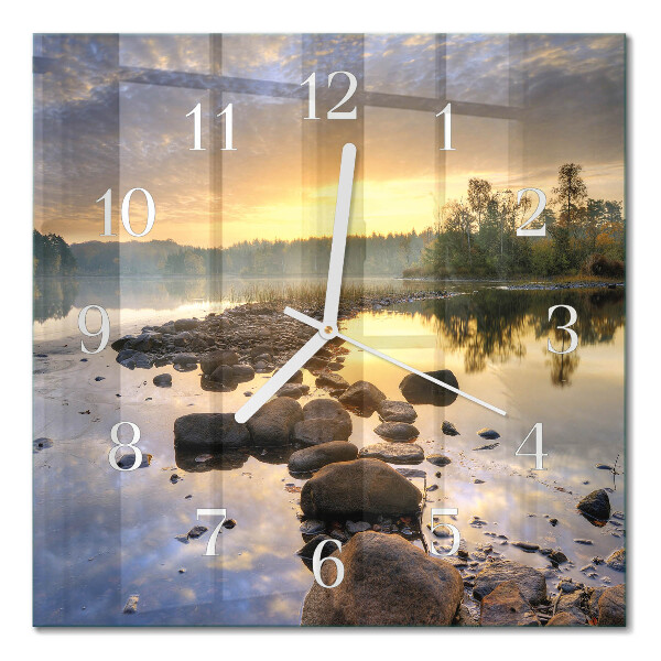 Glass wall clock square Lake natura