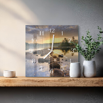 Glass wall clock square Lake natura