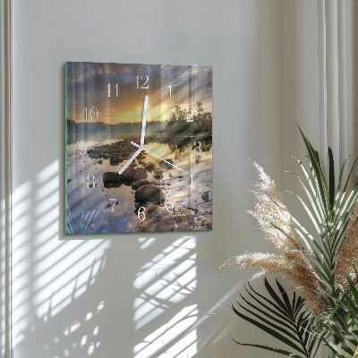 Glass wall clock square Lake natura