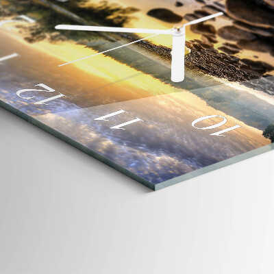 Glass wall clock square Lake natura