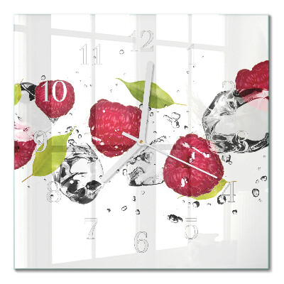 Glass clock square Raspberries