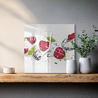 Glass clock square Raspberries