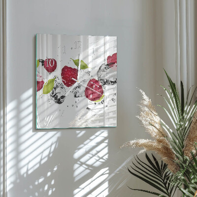 Glass clock square Raspberries