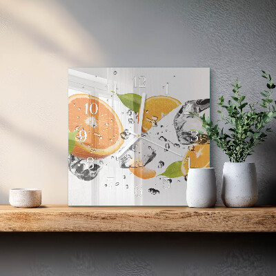 Glass wall clock square Oranges