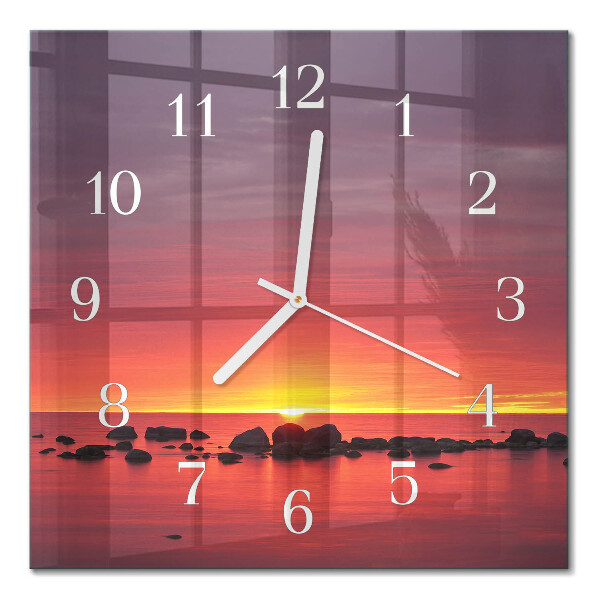 Glass clock square Sunset